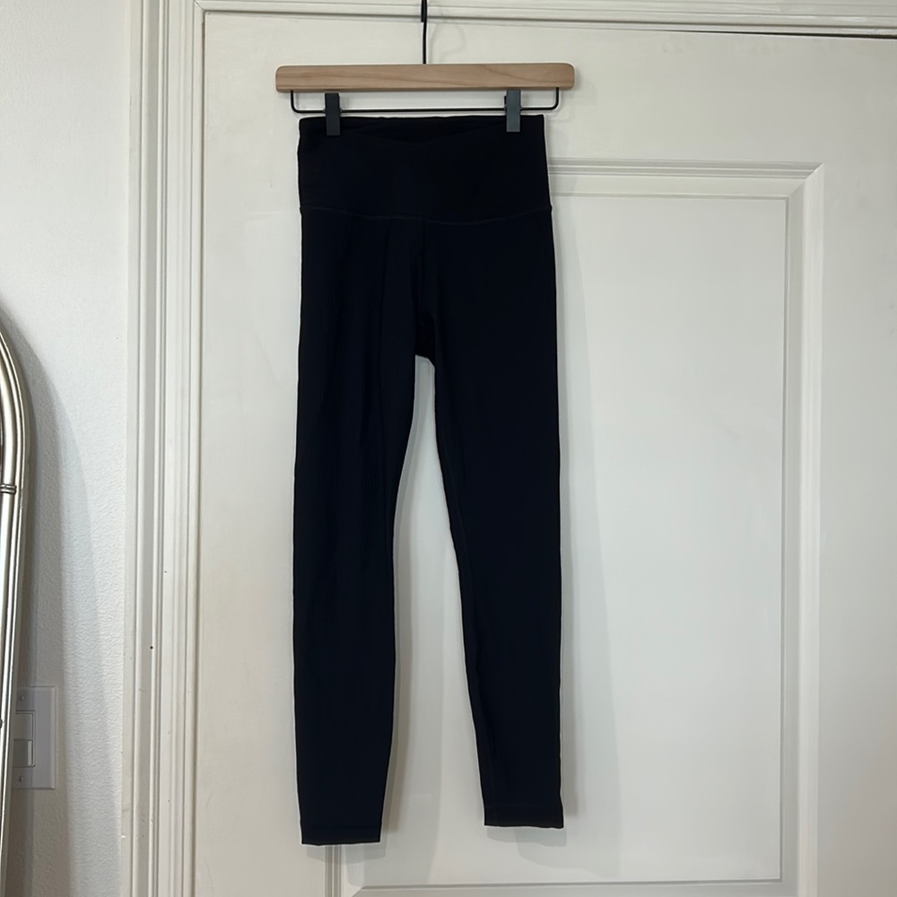 90 degree black ribbed leggings with crossover waist